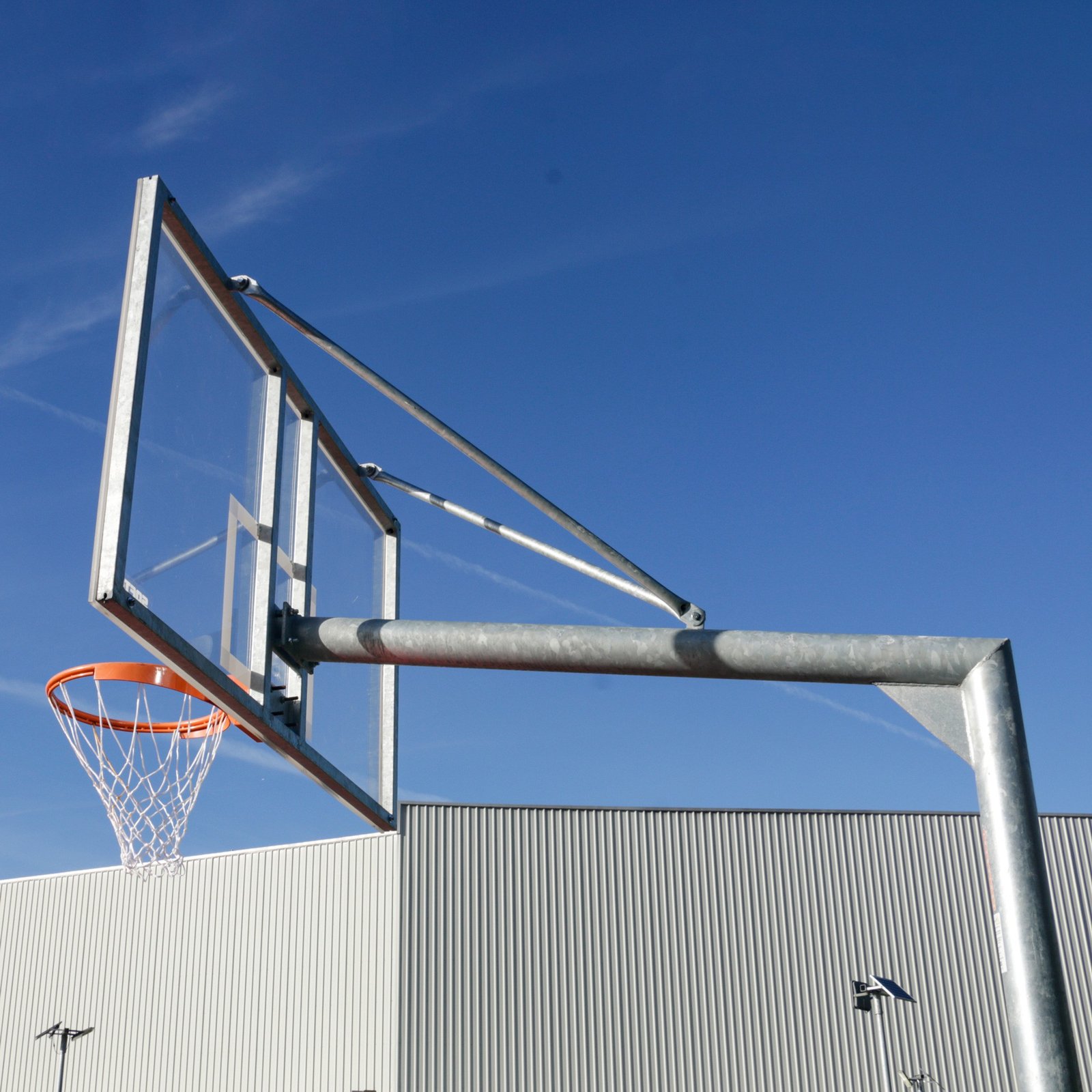 jgo canastas galvanizadas baloncesto monotubo new tubo 114 mm fijas con base anclaje-sin tablero,aro 5