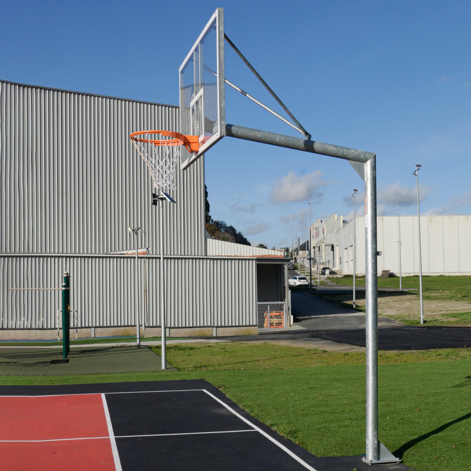 jgo canastas galvanizadas baloncesto monotubo new tubo 114 mm fijas con base anclaje-sin tablero,aro 6