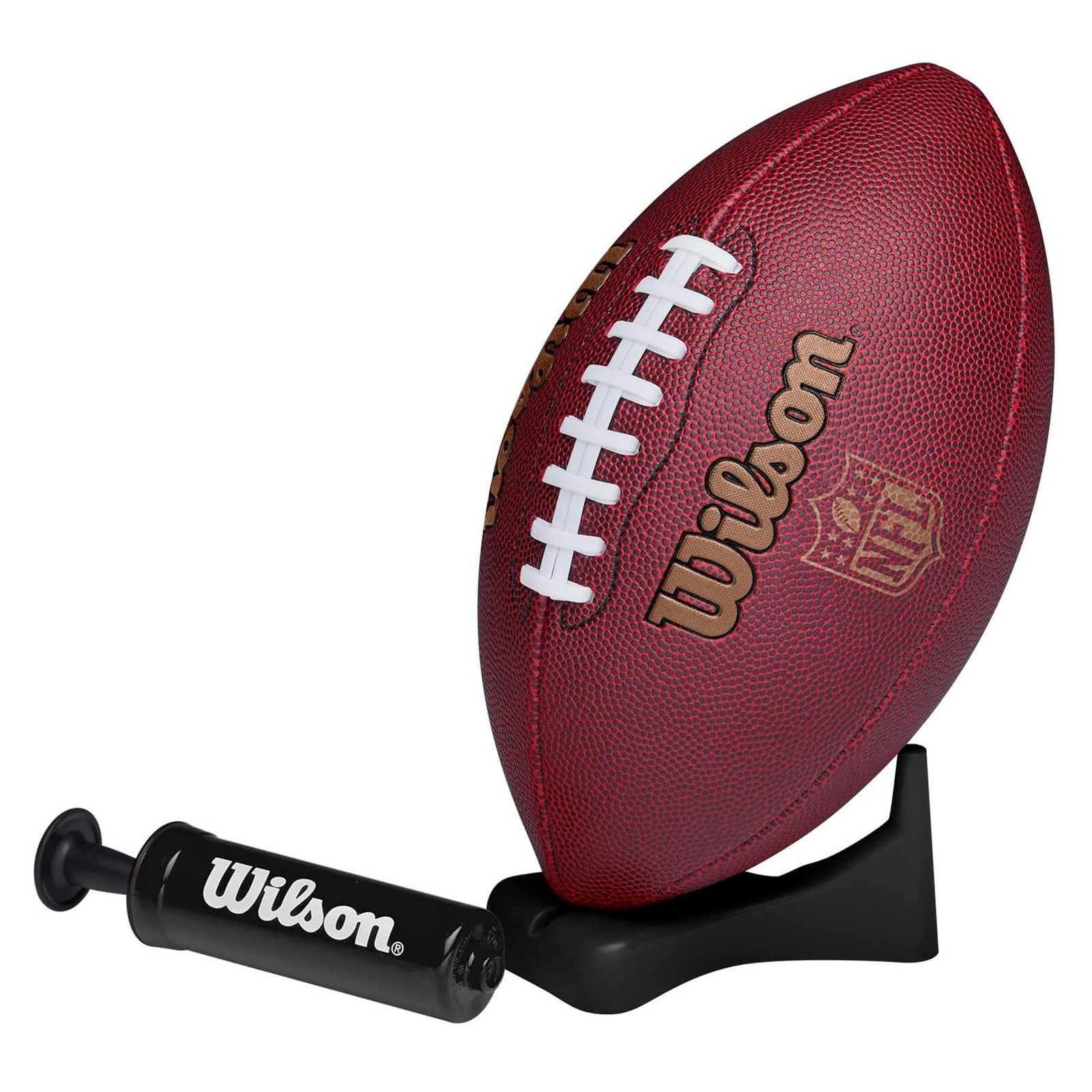 balón fútbol americano wilson nfl ignition junior con bomba y soporte 1