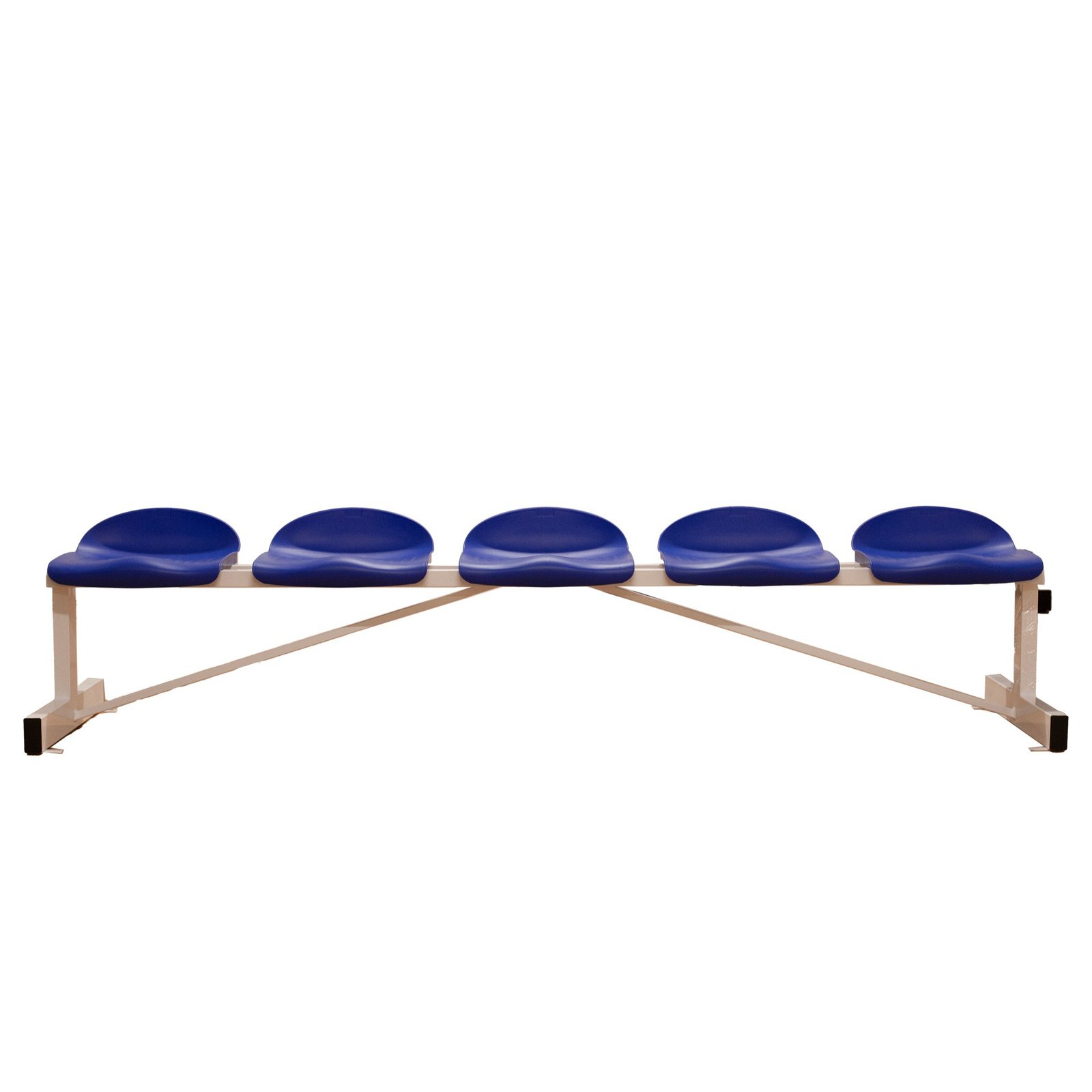 banco metálico con asientos azul pvc-5 plazas- respaldo bajo