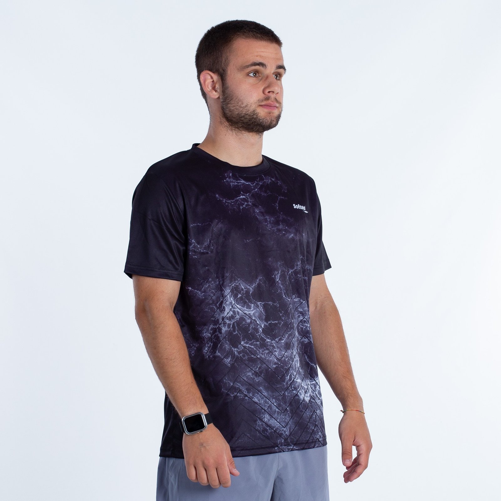 camiseta softee trionic negro gris