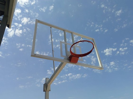 juego de 2 canastas baloncesto deluxe monotubo fijas con base para anclaje -sin tablero ni aro- 3