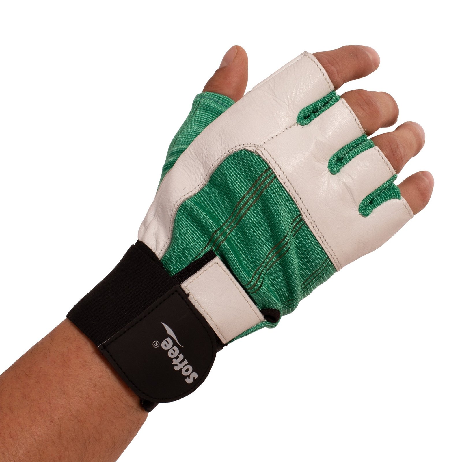 par de guantes spandex blanco verde