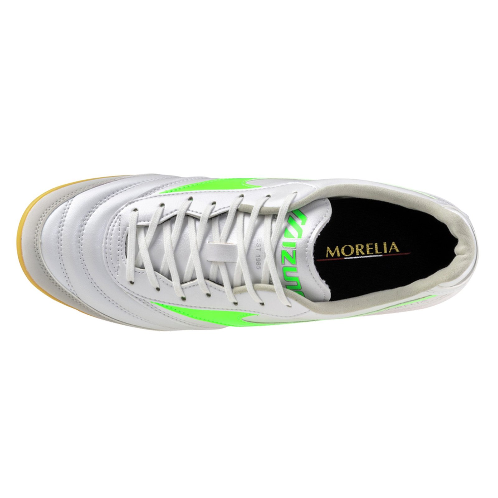 botas de fútbol sala mizuno morelia sala pro in blanco verde flúor 2