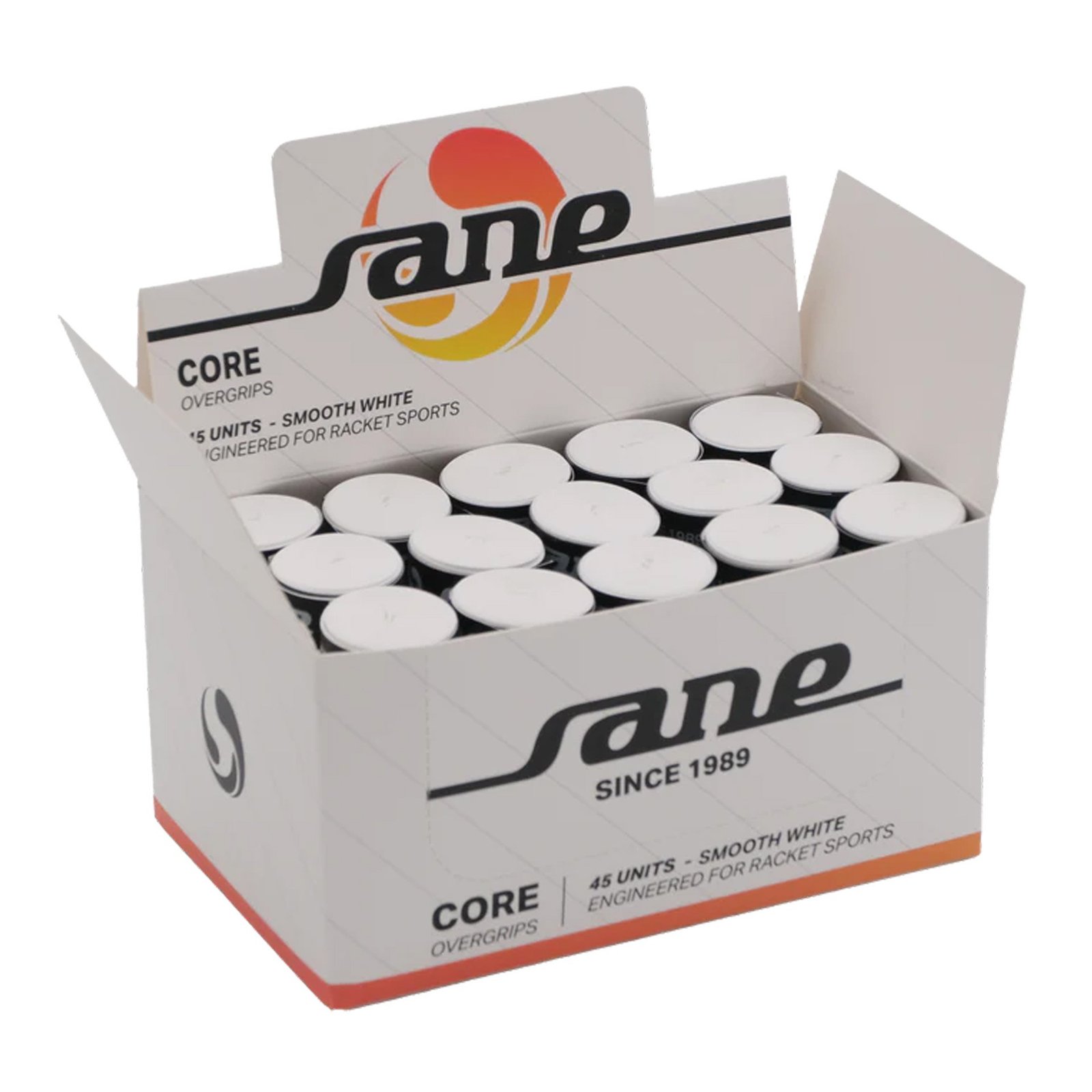 caja de 45 overgrips sane core lisos blancos 1