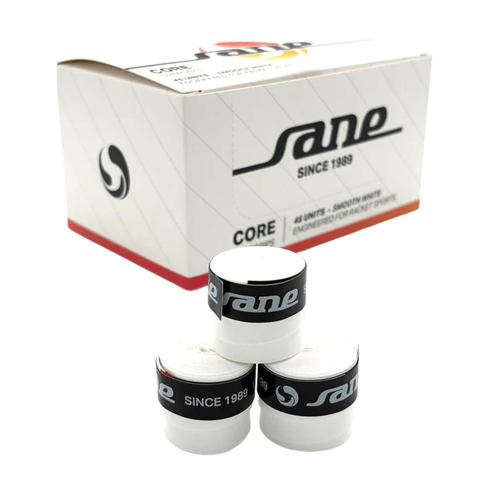 caja de 45 overgrips sane core lisos blancos 2