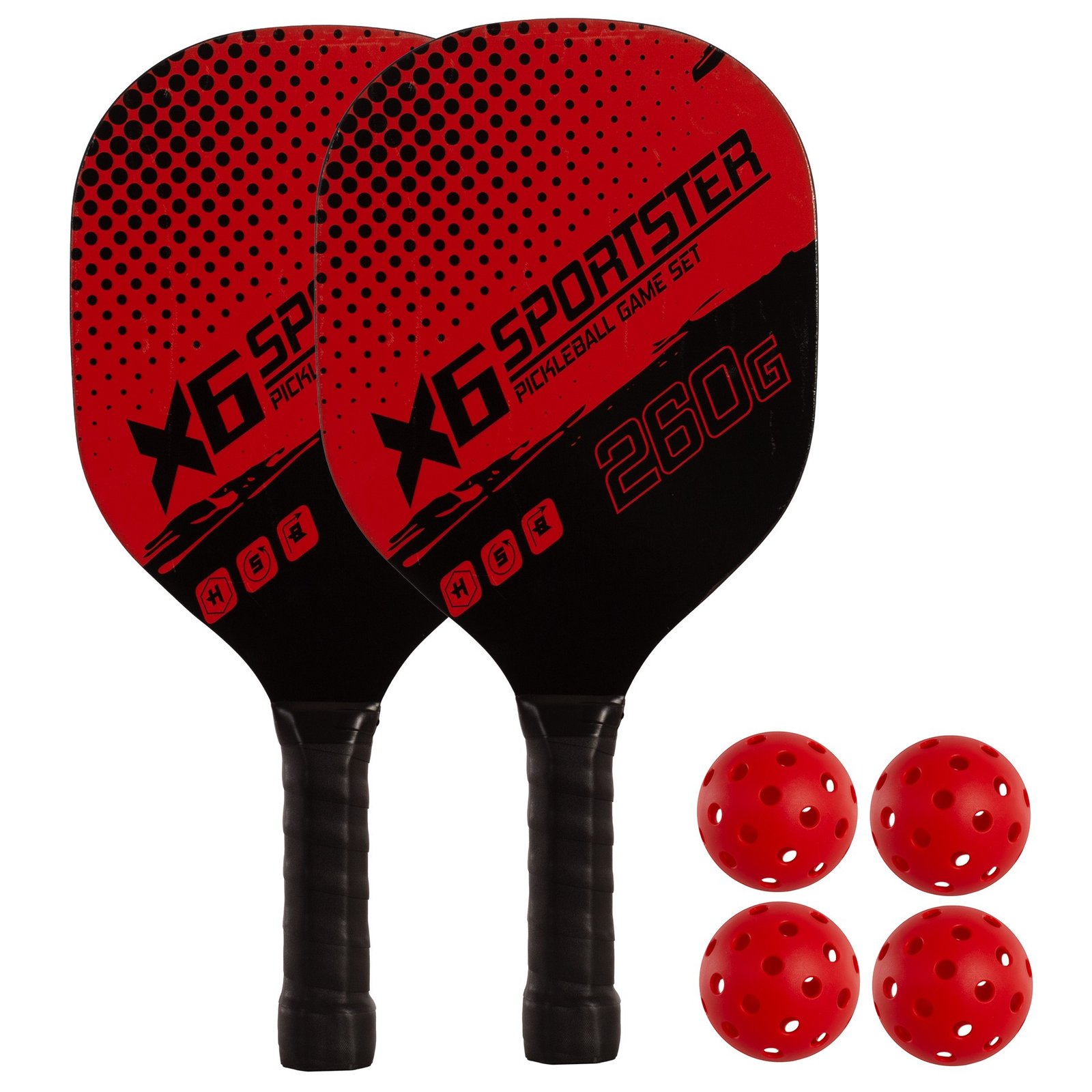 set de 2 palas pickleball madera con 4 pelotas rojo