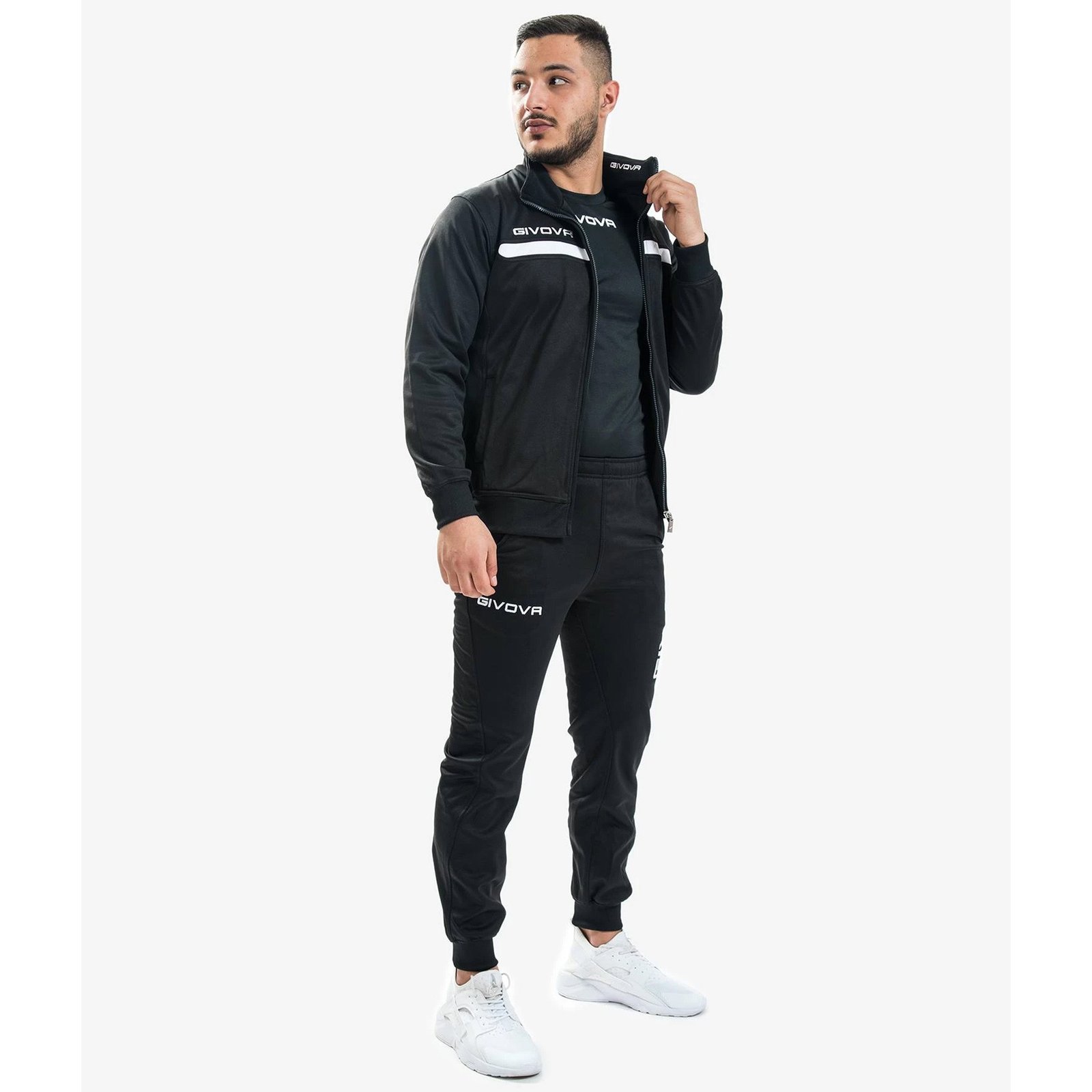 chándal givova tuta one full zip negro blanco 3